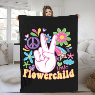 Discover Hippie Peace Groovy FlowerPower Boho Woodstock Fleece Blankets