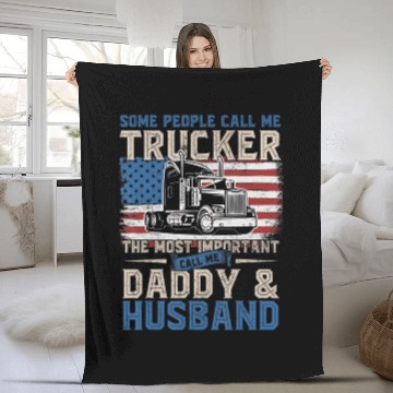 Discover Truck Driver Gift Trucker Daddy Husband US Flag Fleece Blankets