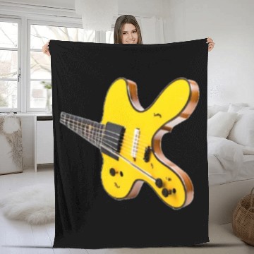 Discover yellow tilted guitar Fleece Blankets
