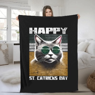 Discover Happy St. Catricks Day Grey Cat Saint Patrick Gift Fleece Blankets