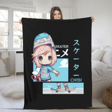 Discover Kawaii Chibi Skater Skateboard Japanese Aesthetic Fleece Blankets