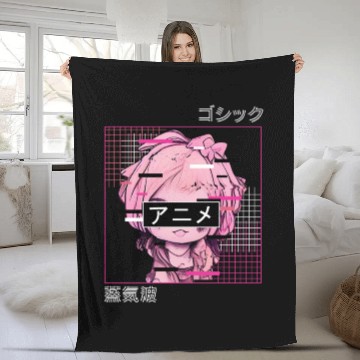 Discover Glitch Anime Chibi Japanese Vaporwave Aesthetic Pa Fleece Blankets