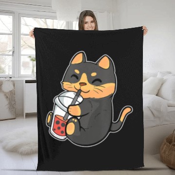 Discover Cat Lover Bubble Tea Anime Figure Boba Milk Manga Fleece Blankets