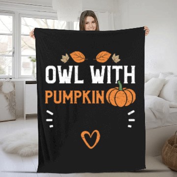 Discover Owl With Pumpkin - Pumpkin Fleece Blankets