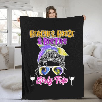 Discover Beaches Booze Besties Girls Trip Spring Break Fleece Blankets