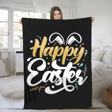 Discover Happy Easter Motif Easter Eggs Funny Easter Bunny Fleece Blankets