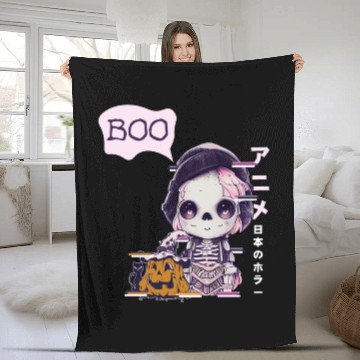 Discover Cute Skeleton Chibi Pumpkin Japanese Aesthetic Fleece Blankets