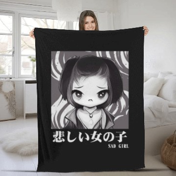 Discover Sad Girl Gothic Chibi Urban Japanese Aesthetic Fleece Blankets