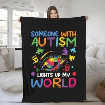 Discover Someone with autism lights up my world Fleece Blankets