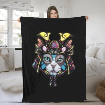 Discover vintage samurai cat Fleece Blankets