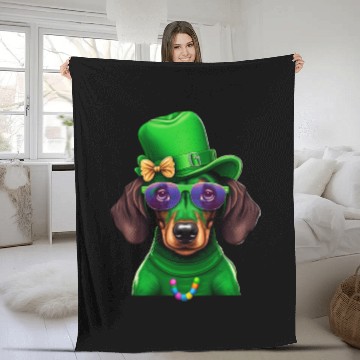 Discover St. Patricks Day Dachshund Wiener Dog Shamrock Fleece Blankets