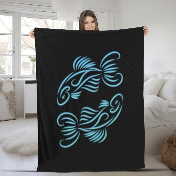 Discover Pisces Zodiac Fish Water Sign Blue Green Fleece Blankets