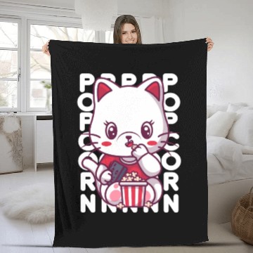 Discover Cat Eating Popcorn Fleece Blankets