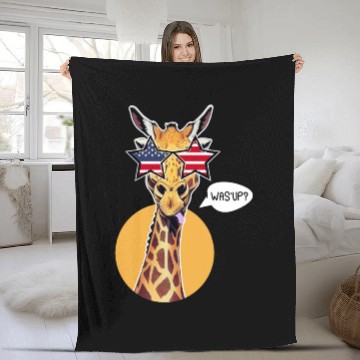 Discover Funny What's Up Giraffe US Flag Sunglasses USA Fleece Blankets