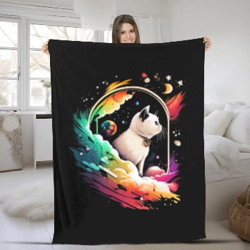 Discover Space Cat on Galaxy Cat Lover Fleece Blankets