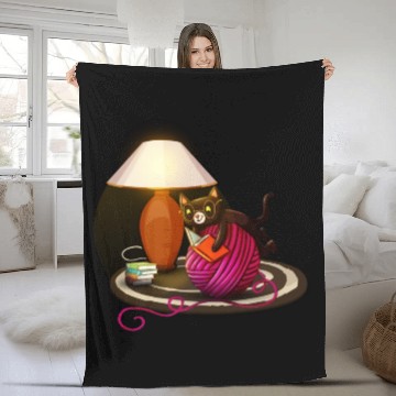 Discover Cat reading book on a ball of wool Fleece Blankets