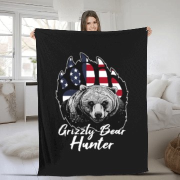 Discover US Flag Grizzly Bear Hunting Patriotic Hunters Fleece Blankets