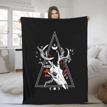 Discover Gothic Deer Skull Moon Phase Witch Occult Fleece Blankets
