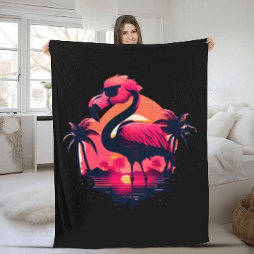 Discover Retro Sunset Pink Flamingo Summer Design Flamingo Fleece Blankets