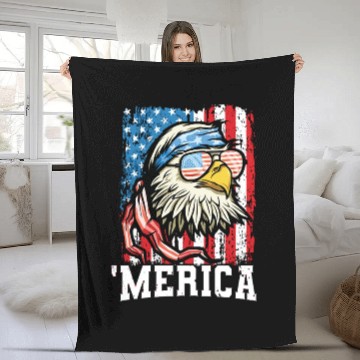 Discover 4th of July Bald Eagle USA Flag Patriotic Merica Fleece Blankets