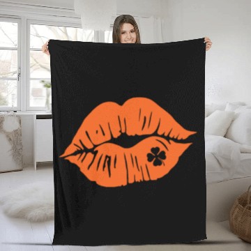 Discover Shamrock Lips, Orange Clover, Kiss Me, St Patricks Fleece Blankets