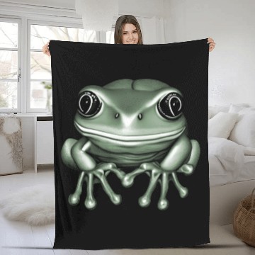 Discover cute frog green Fleece Blankets