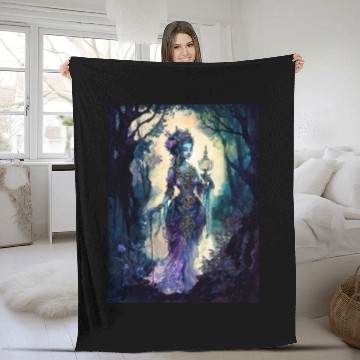 Discover Asian Nature Goddess - Dark Woodland Witchy Forest Fleece Blankets