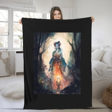Discover Asian Nature Goddess - Dark Woodland Witchy Forest Fleece Blankets