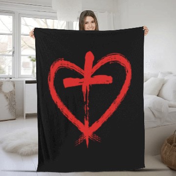 Discover Heart Warrior Christian Cross and Heart Design Fleece Blankets