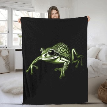 Discover cute frog green Fleece Blankets