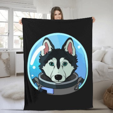 Discover Husky Dog Cosmonaut Dog Lover Puppy Retro Fleece Blankets