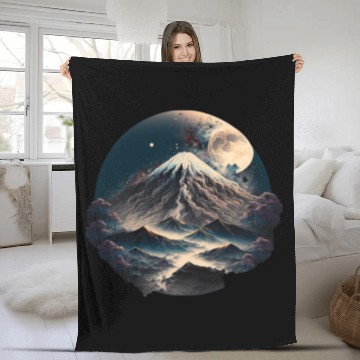 Discover Fuji moon light. Fleece Blankets