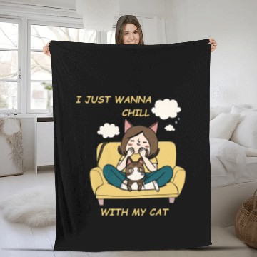 Discover I just wanna Chill with my cat - Cat MOM Fleece Blankets