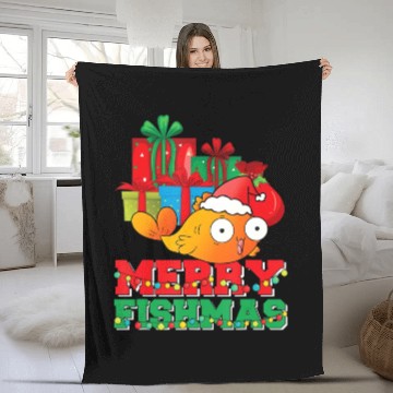 Discover Merry Fishmas Christmas Fish Lover Fisherman Ugly Fleece Blankets