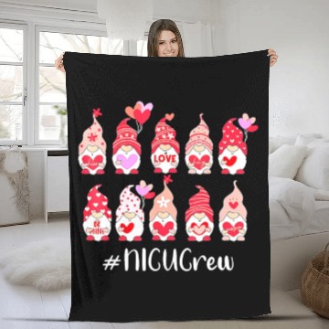 Discover Funny Gnome With Hearts NICU Crew Valentine s Day Fleece Blankets