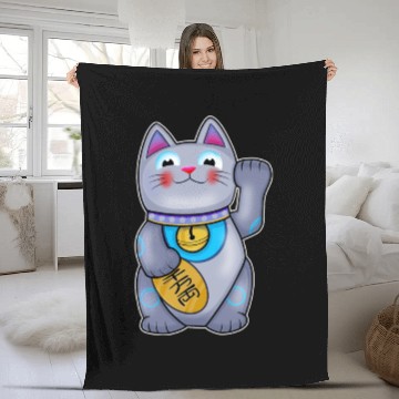 Discover Cute Helpful Maneki Neko Lucky Cat Fleece Blankets