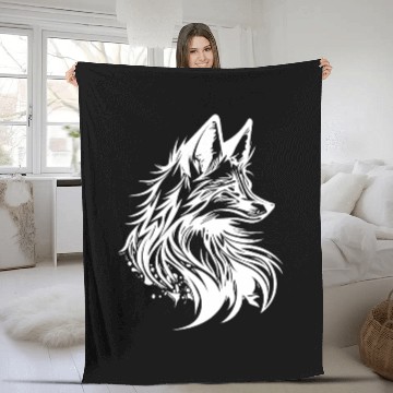 Discover Little Cunning Fox Portrait Tattoo Ink Fleece Blankets