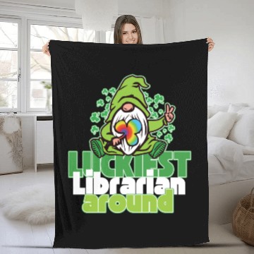 Discover Luckiest Librarian around Saint Patrick's Day Fleece Blankets