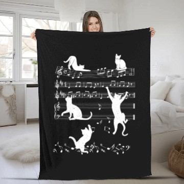 Discover Music Lover Piano Cat Playing On Musical Notes Mus Fleece Blankets