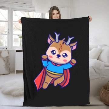 Discover Cute super deer cartoon icon illustration gifts Fleece Blankets
