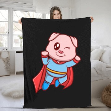 Discover cute super pig cartoon icon illustration gifts Fleece Blankets