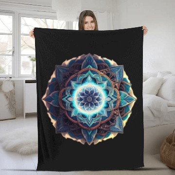 Discover Serene Symmetry A Beautiful Blue Mandala Fleece Blankets