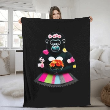 Discover Blooming Beauty A Gorilla with Flowers and Tutu Fleece Blankets