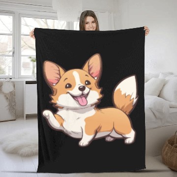 Discover Happy Kawaii Corgi dog Fleece Blankets