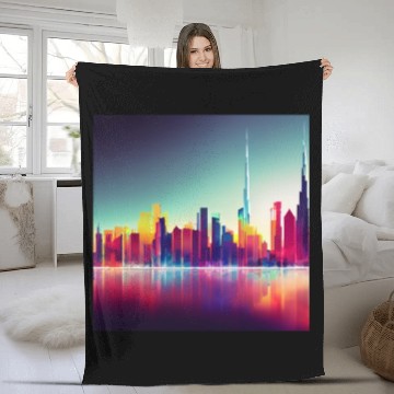 Discover Dubai silhouette skyline abstract art Fleece Blankets