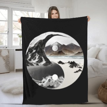 Discover Ying Yang - mountains - beach 3D Fleece Blankets