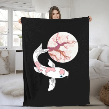 Discover Koi Sakura Tree Moon Cherry Blossom Nishikigoi Jap Fleece Blankets