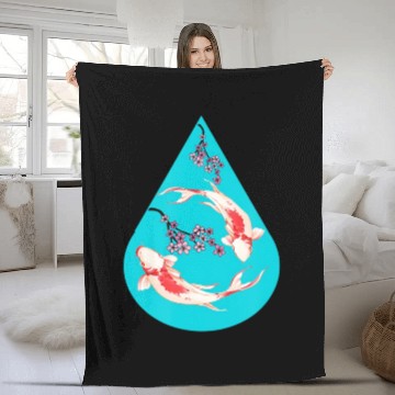 Discover Serenity Koi Fish Raindrop Cheri Blossom Zen Fleece Blankets