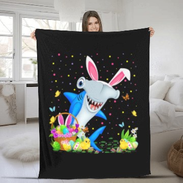 Discover Shark Fish Easter Egg Hunting Hammerhead Shark Eas Fleece Blankets