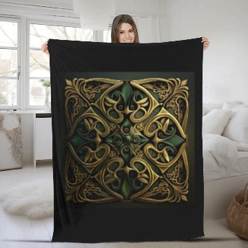 Discover Green Bronze Ornamental Plaid Decoration Pattern Fleece Blankets